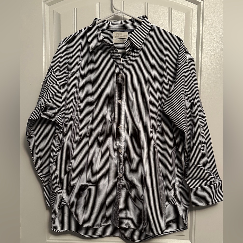 J. Crew Navy and White Stripped Casual Button Down Shirt